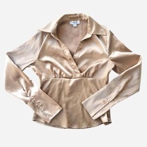 Silky Beige Long Sleeve Blouse By Ally B